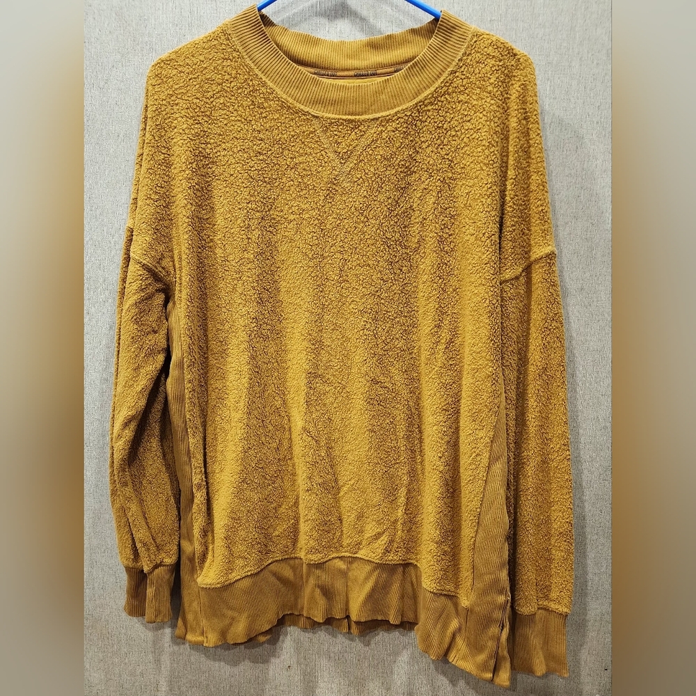 Aerie Mustard Textured Pullover Sweatshirt, Size Medium
